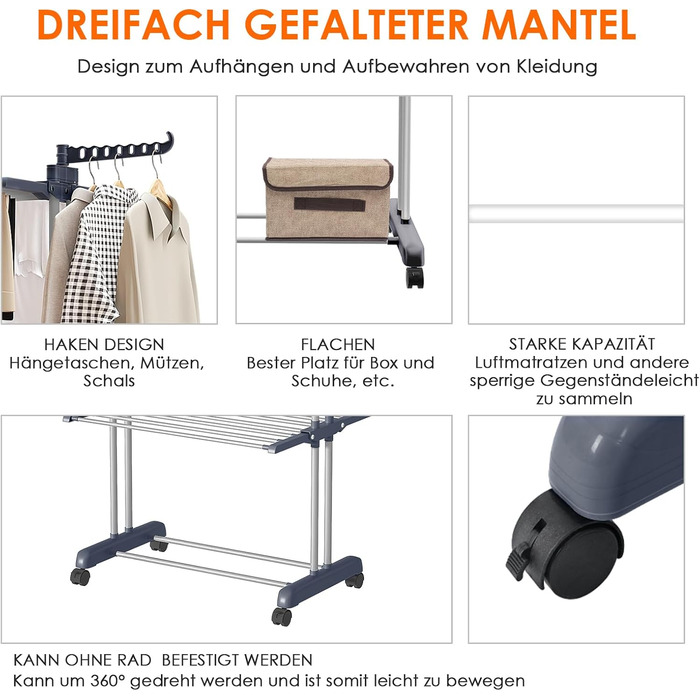 Кімнатна сушарка для білизни Turm 6 крил, сіра, стандарт