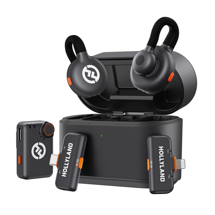 Hollyland Lark M2S Бездротовий мікрофон-петличка з USB-C для iPhone 15/16 та Android, чорний, 300 м, 27 годин роботи, для Vlogging (2TX+3RX+Зарядний пристрій)