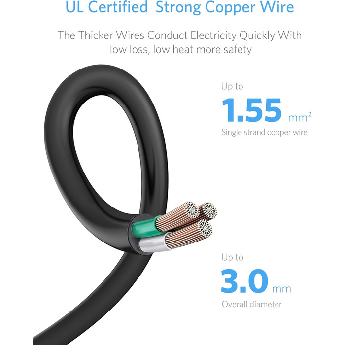 BESTEK Розподільник розеток 6-фазний з USB, захист від перенапруги 900 Дж, настінний, з вимикачем, синьо-білий, кабель 3 м