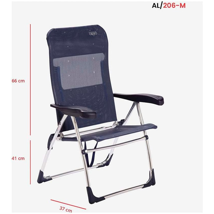 Скляна крісло-шезлонг Crespo для пляжу з алюмінієвим каркасом та сидінням з мультифібри. Колір: блакитний