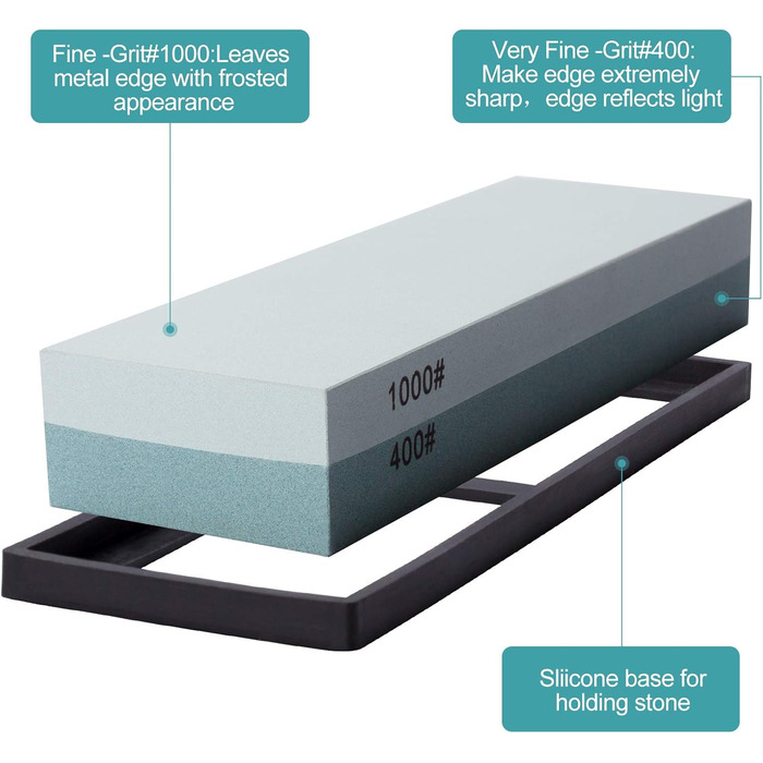 Точильний камінь Messerschärfstein 400/1000 для ножів, кухонних інструментів, мисливських ножів, з гумовою основою
