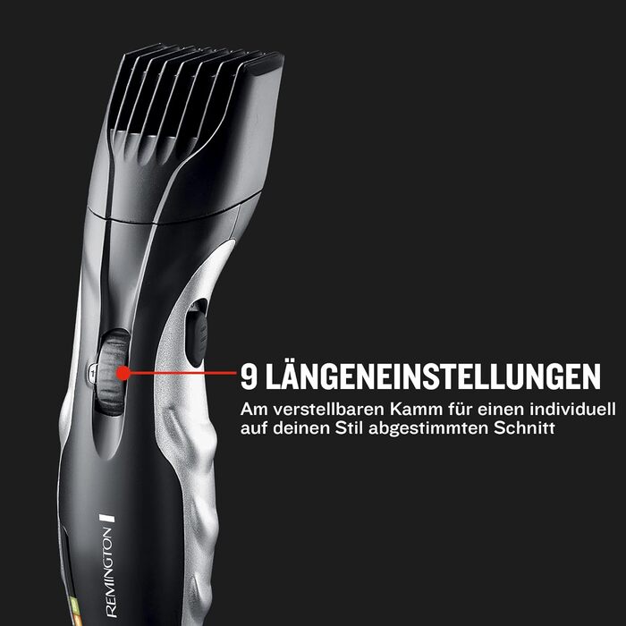 Триммер для бороди Remington MB320C Schwarz: професійний набір з керамічними лезами (0.4-18 мм), 9 налаштувань довжини, акумулятор/мережа, LED-індикатор