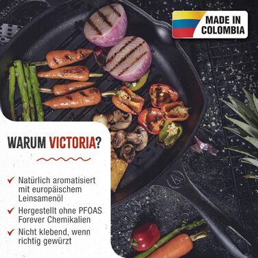Сковорода-гриль VICTORIA 25x25 см, чавунна, для індукції, духовки, гриля, безпечна, без PTFE і PFOA