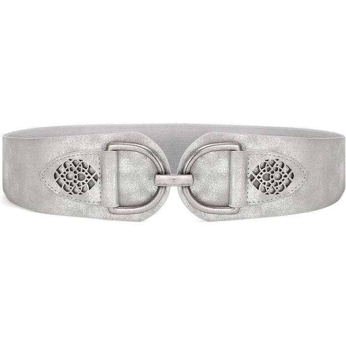 Жіночий ремінь VONMELLI Vintage з широкою талією та товстою пряжкою. Еластичний широкий ремінь для суконь та пальто (Срібло, XXL: обхват талії 119-150 см)