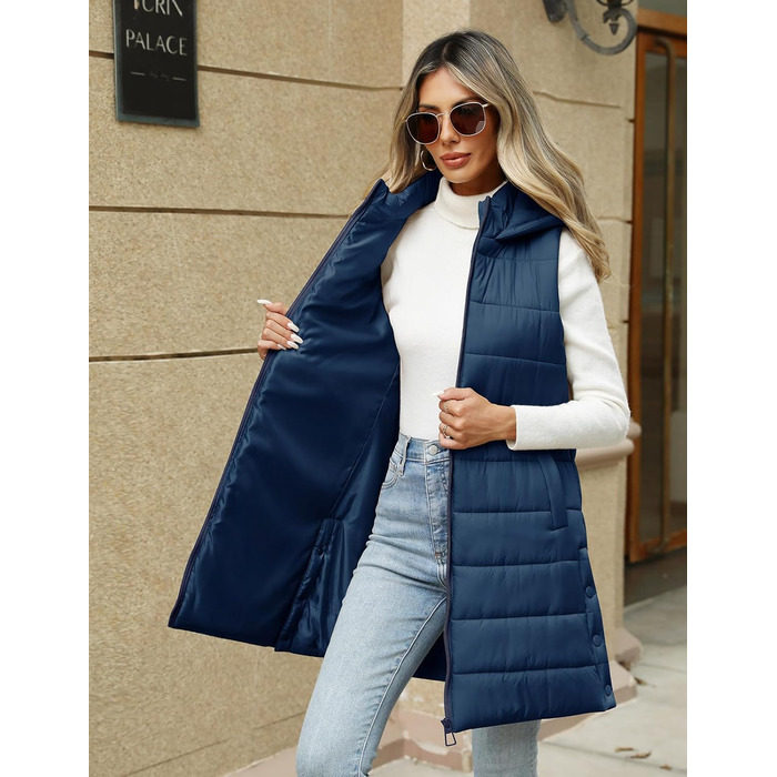 Дамський пуховик Yuongirl, довгий, з капюшоном, легкий, об'ємний, теплий, з довгими рукавами, для осені/зими, об'ємний, верхній одяг (Темно-синій, XXL)