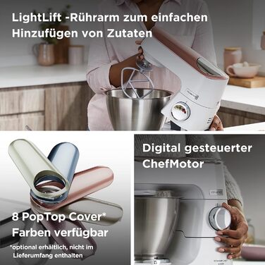 Кухонна машина Kenwood Titanium Chef Baker KVC65.001WH з вбудованими вагами, 1200 Вт, 3 насадки для кондитерських виробів, лопатка та захист від бризок, біла