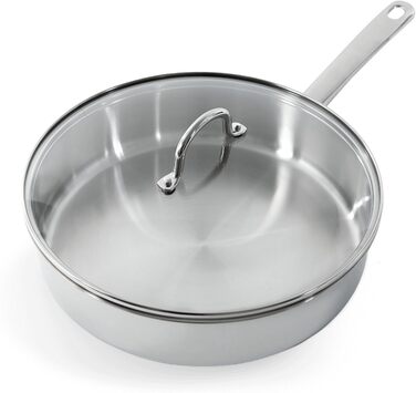 Сковорода BK Bright з нержавіючої сталі з охолоджувальною ручкою, професійне приготування їжі, 18/10 нержавіюча сталь, індукційна плита, термостійка до 230°C, безпечна для запікання, придатна для миття в посудомийній машині, срібна, 28 см