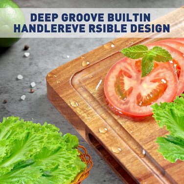 Обрізні дошки COCOBOSS з акації: якісні дошки для кухні 38x25 см з жолобом для соку та зручними ручками