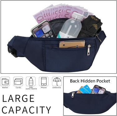Поясна сумка на пояс, нагрудна сумка, спортивна сумка для чоловіків та жінок, водонепроникна, велика, для телефону, для прогулянок, кемпінгу, подорожей, фітнесу, велосипеда, бігу (Темно-синій)