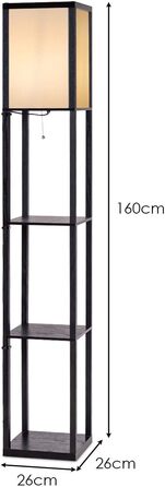 Торшер COSTWAY для вітальні 156 см, 2 x E27, макс. 40W, 2 яруси з вимикачем на ланцюжку та на ніжці, дерев'яний з полицею, внутрішнє освітлення для вітальні та спальні