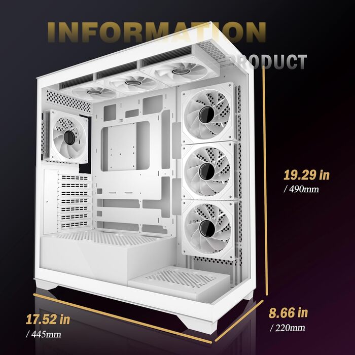 Ігровий корпус для ПК ANSAITE ATX Mid-Tower, 6 ARGB PWM вентиляторів, панорамне загартоване скло, підтримка радіатора 360мм, USB Type-C, Чорний