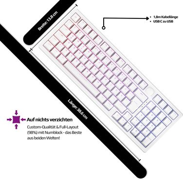 Ігрова клавіатура Nyfter NYFBOARD GEN2 (98%, White) з Gateron Yellow, Hot-Swappable, RGB, ISO DE Layout