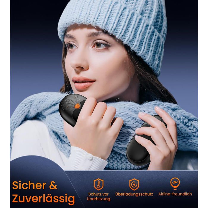 Електричні грілки для рук 2 шт. з підзарядкою, 24 години тепла, 3 режими нагріву, для жінок, чоловіків, пацієнтів з синдромом Рейно, чорний