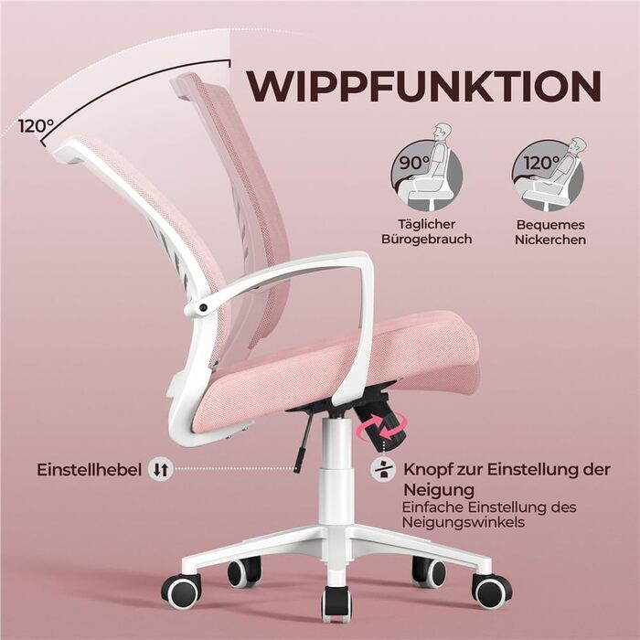 Крісло офісне Yaheetech ергономічне з регулюванням висоти, поворотне, з м'яким сидінням, для офісу/кабінету, світло-рожеве (2 шт)