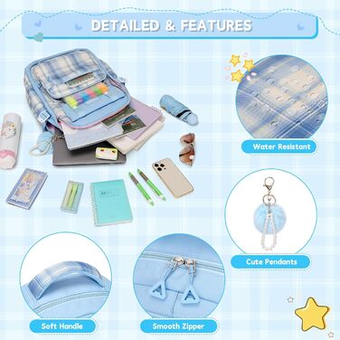 Дитячий рюкзак для дівчаток: рюкзак у стилі Kawaii, велика місткість (3-в-1, блакитний)
