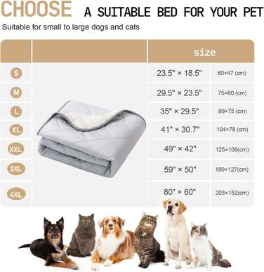 Килимок для собак та котів, ультрам'який, водонепроникний, 75x60 см, миючий, двосторонній (охолоджуючий та зігріваючий) для цілорічного комфорту, сірий та білий