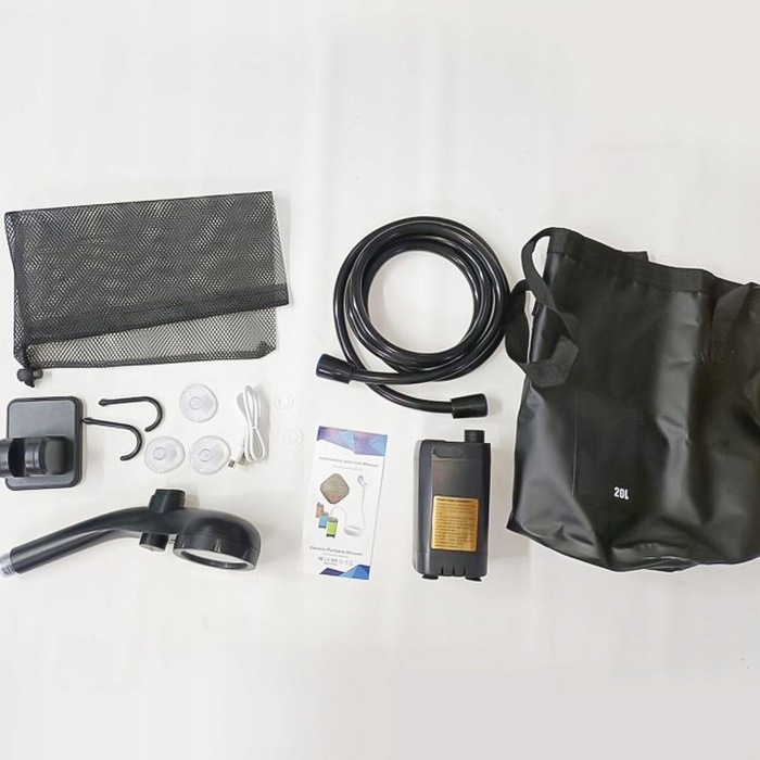 Кемпінговий душ 20Л з помпою, акумулятор 6000мАг, зарядка USB-C, шланг 2м