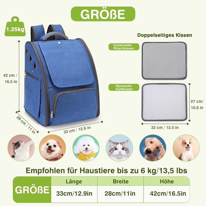 Рюкзак для котів та собак ALLSOPETS, складаний, дихаючий з сонцезахистом для маленьких тварин. Ідеально для подорожей, кемпінгу та піших прогулянок (Королівський синій)