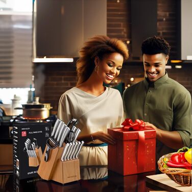 Набір кухонних ножів RAXCO, 18 предметів: кухонні ножі, стекові ножі, шліфувальник, з бруском