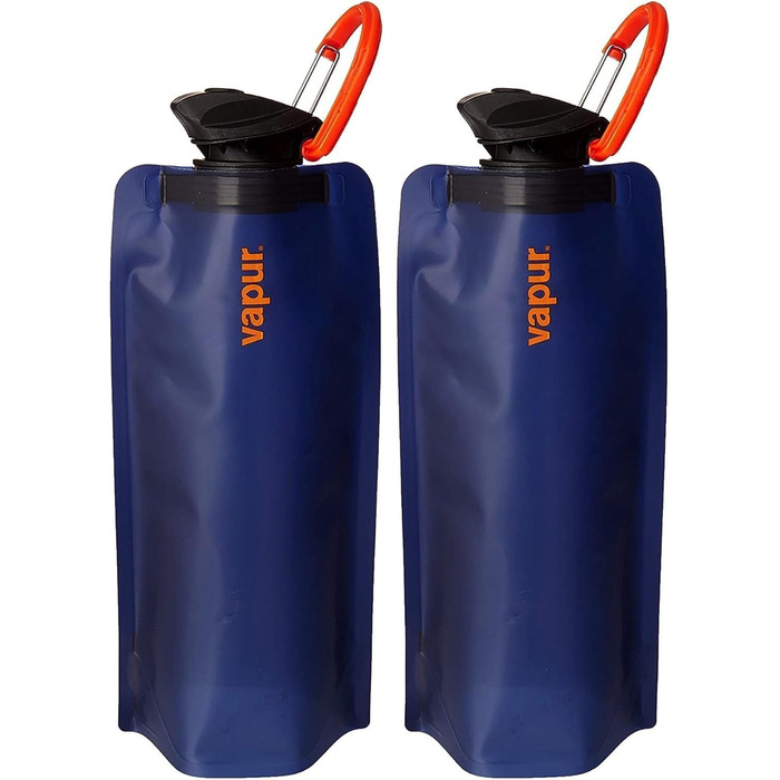 Eclipse Plastic Collapsible/Rollable Water Bottle, Reusable (1 Liter, 33 Ounces - 2 pack, Night Blue)
