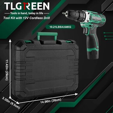 Набір інструментів TLGREEN 138 шт. з акумуляторною дриль-шуруповертом 12V для ремонту та DIY, електроінструмент