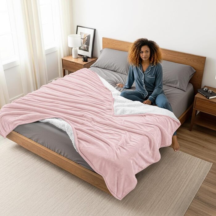 Плед Utopia Bedding з Sherpa: теплий, м'який, двосторонній, 200x150 см, рожевий