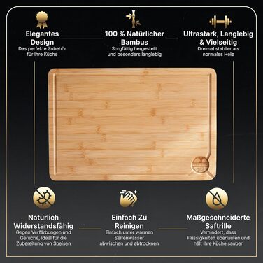 Роздільна дошка Deer & Oak з бамбука – XL (38x25x2 см), олійна, водонепроникна, для м'яса, овочів та хліба