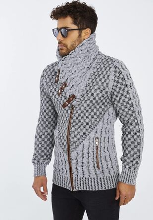 Чоловічий кардиган Eif Neson з в'язаного полотна на блискавці, Regular Fit, сіро-чорний (3XL)