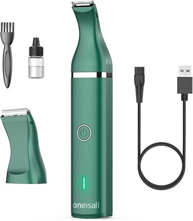 Триммер для собак Oneisall з подвійними лезами, 2 швидкості: для догляду за лапами, очима, вухами, обличчям та тілом (білий, зелений)