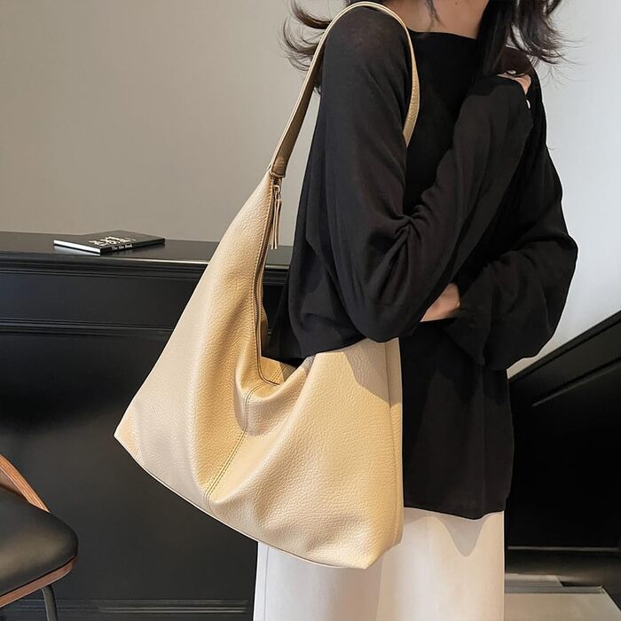 Сумка жіноча GSenhui Hobo бежева з м'якої шкіри, вінтажна сумка-тоут на плече