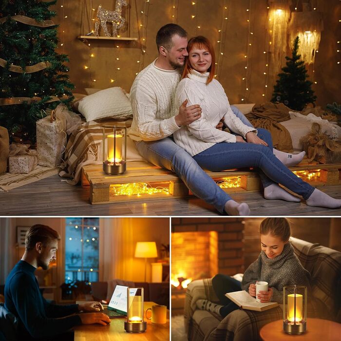 Торшер з торканням, бездротова LED лампа в стилі вінтаж, USB-зарядка, 3 кольори, регулювання яскравості, для спальні, офісу, вітальні, декор, подарунок (золотий)