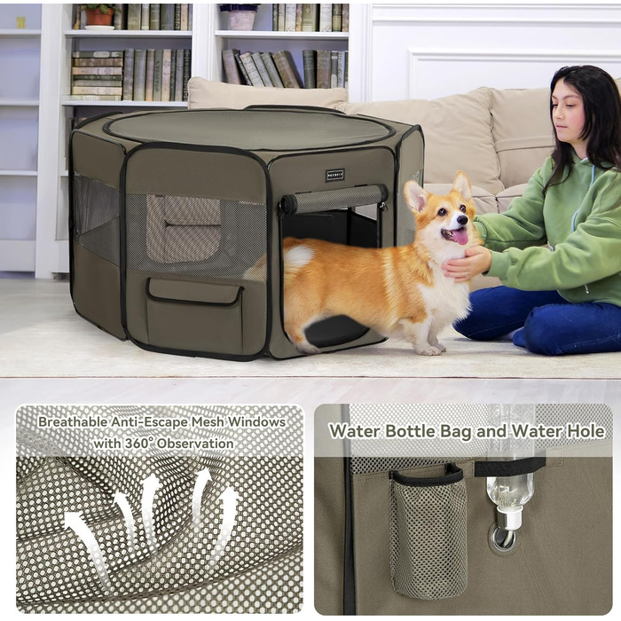 Кія для собак PETSFIT, розкладний вольєр для дому, витривале виконання, 91x84x53 см, сірий чайний (M: 92x84x53 см)