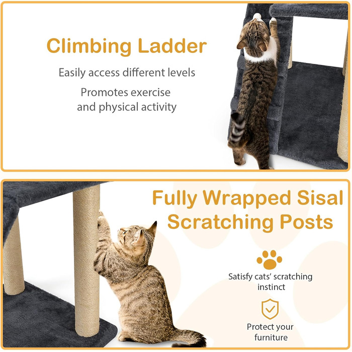 Драбина-кіготь для котів SOARS, 90 см, сірий котячий будиночок з сизалю