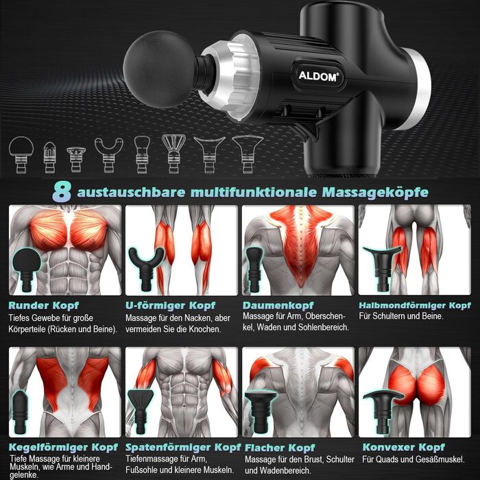 ALDOM Massage Gun - Electric Muscle Massager with 30 Speed Settings & 8 Attachments - for Men & Women
