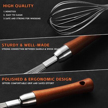 Віскільник з нержавіючої сталі з дерев'яною ручкою - кухонний віскільник для збивання яєць, тіста, соусів