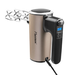 Міксер ручний Bestron Power з 6 швидкостями, Turbo-функцією та LCD-дисплеєм. В комплекті: 2 вінчики та 2 гаки для тіста. Легкий (1 кг), колір: бежевий