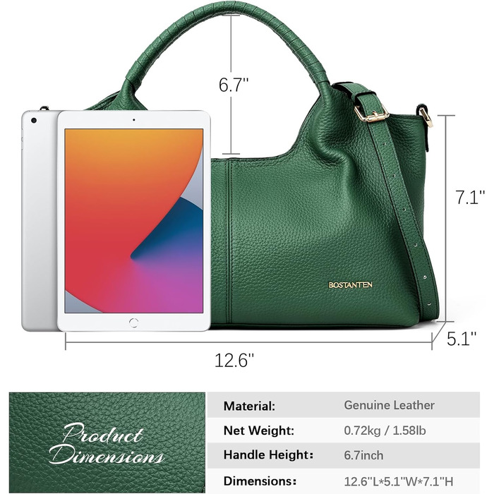 Сумка жіноча BOSTANTEN шкіряна шопер Hobo з ручкою та регульованим ременем, коричнева