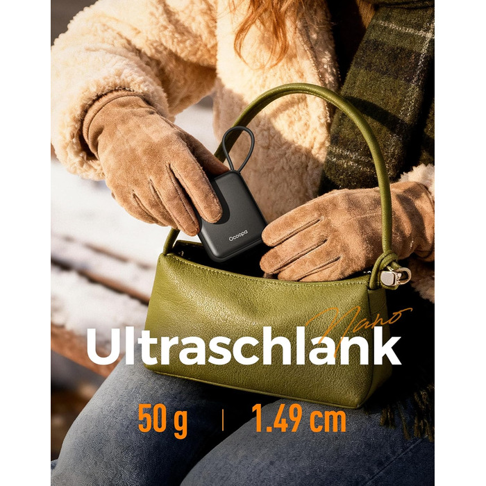 Електричні грілки для рук Ocoopa 2 шт. з акумулятором 4000mAh, USB, 3 режими нагріву, до 52°C, подарунок на Новий рік, для зими, катання на лижах, подорожей та активного відпочинку, UT5 Nano Wiesengeflüster (Ocoopa x Künstleredition), чорний