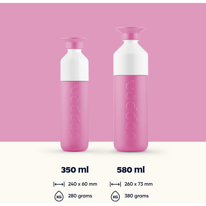 Dopper 580ml Insulated Stainless Steel Water Bottle - Leakproof, Keeps Drinks Cold for 24h / Hot for 9h - Thermos, Coffee Mug, Tea Bottle - Pelican Pink