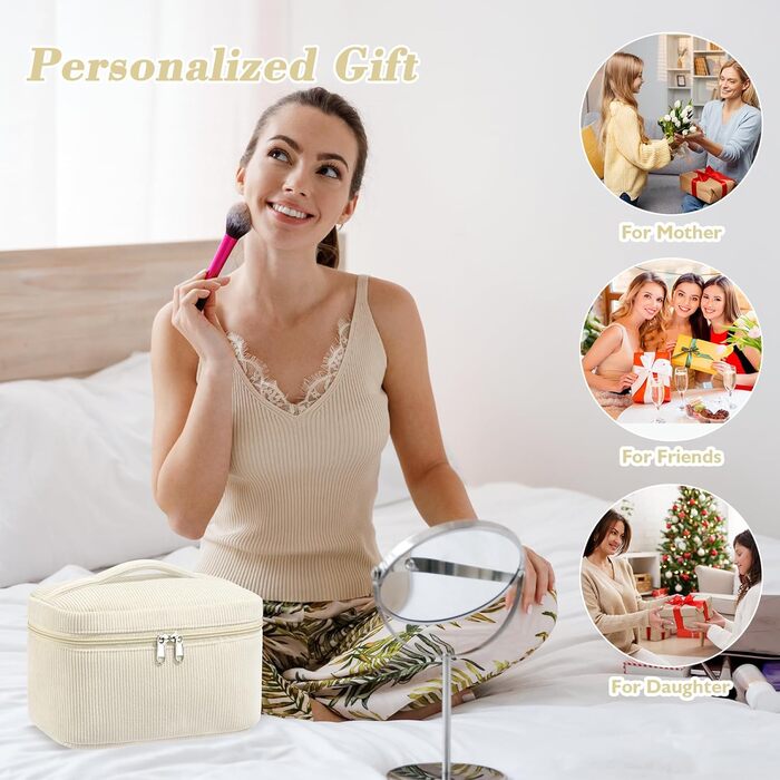 Набір косметичок 3 шт. з квітковим візерунком, жіноча косметичка для подорожей та повсякденного використання | Косметичка для макіяжу для жінок та дівчат (Бежевий)