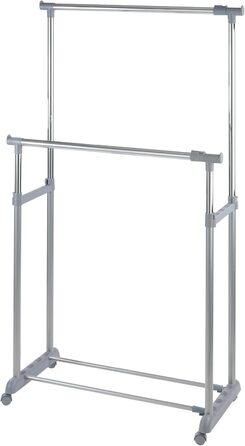 WENKO Clothes Rack, Folding, Clothes Storage with Adjustable Clothes Rod and Wheels, Plastic/Metal, 88 x 100-168 x 11-49 cm, Chrome/Grey (168 x 44 x 163 cm)