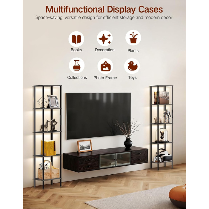 Стельова лампа з полицею, LED, регулювання яскравості, 3 колірні температури, сенсорне управління та пульт, полиця для книг, дерев'яна, сучасний дизайн для вітальні, спальні, офісу (чорний)