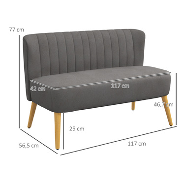 HOMCOM 2-Seater Kitchen Sofa, Kitchen Couch, Wooden Legs, Up to 150 kg, Dark Grey, 117 x 56.5 x 77 cm