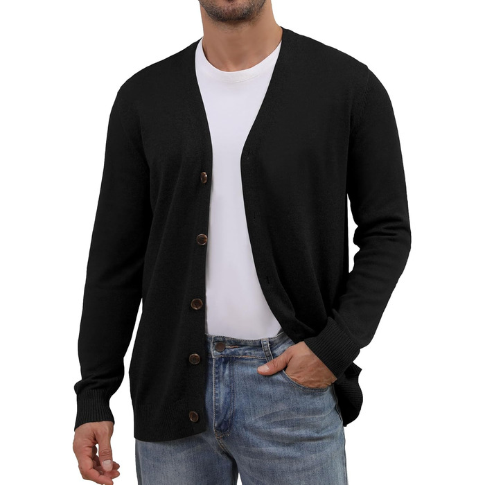 Чоловіча в'язана жилетка в стилі вінтаж з ґудзиками, з V-подібним вирізом, легка, для осені/зими (чорний, L)