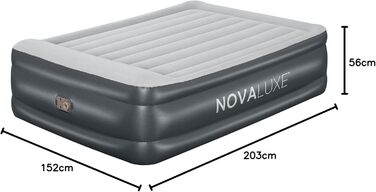 Надувний матрац Novaluxe з електронасосом та подушкою, сірий 203x152x56 см