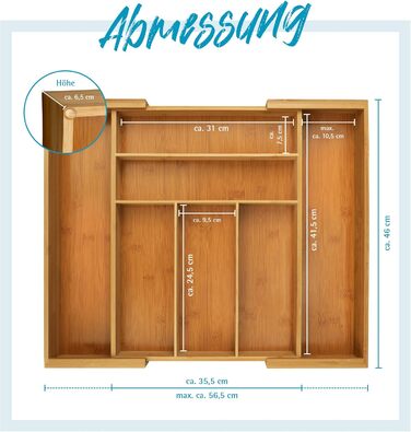 Органайзер для столових приборів Gräwe з бамбука для кухонних шухляд, змінний, розсувний (36.5-56.5 см)