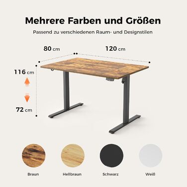 Регульований за висотою стіл Agilestic: електричний, з пам'яттю, ергономічний, для роботи та ігор, 120 x 80 см, білий/коричневий