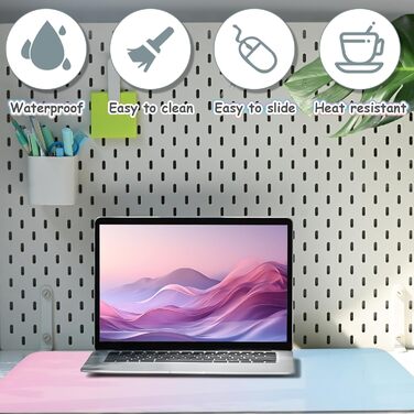 Килимок для столу зі шкіри - великий 80x40 см, рожевий/блакитний. Килимок для миші, офісний, для дому, з PU-шкіри, легко миється, не слизький