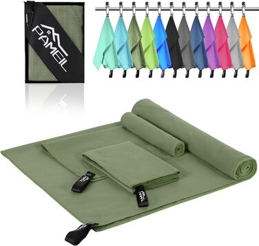 Набір рушників з мікрофібри Pameil (3 шт.): великий (160x80 см) + 2 маленькі (80x40 см), швидковисихаючі, для подорожей, спорту, сауни, армійного кольору