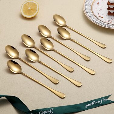 Набір ложок HOMQUEN з довгим руків'ям (8 шт.) - кавові, для коктейлів, чайні, з нержавіючої сталі (сріблясті)